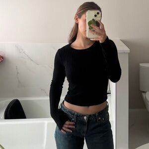 Abercrombie & Fitch Black Ribbed Long Sleeve Crop Top XS